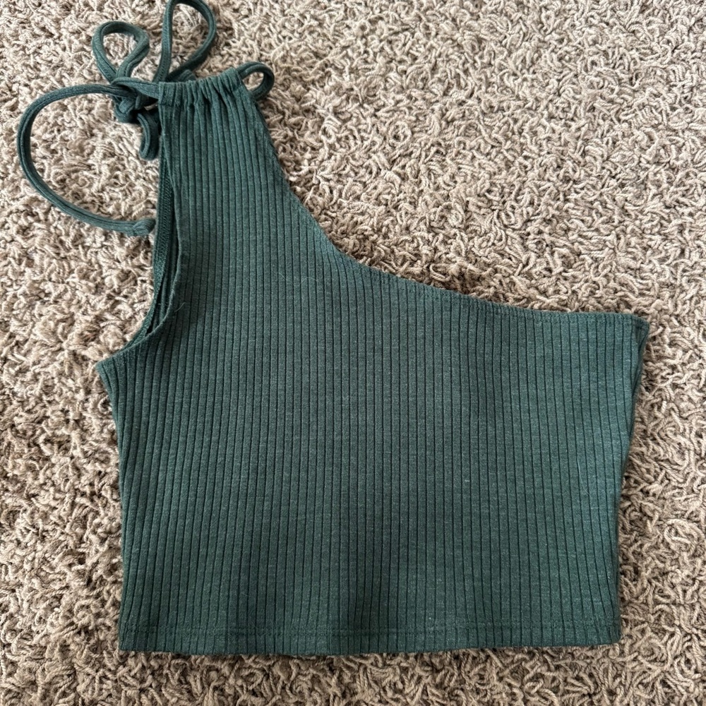 Aerie Green Ribbed One-Shoulder crop top size small